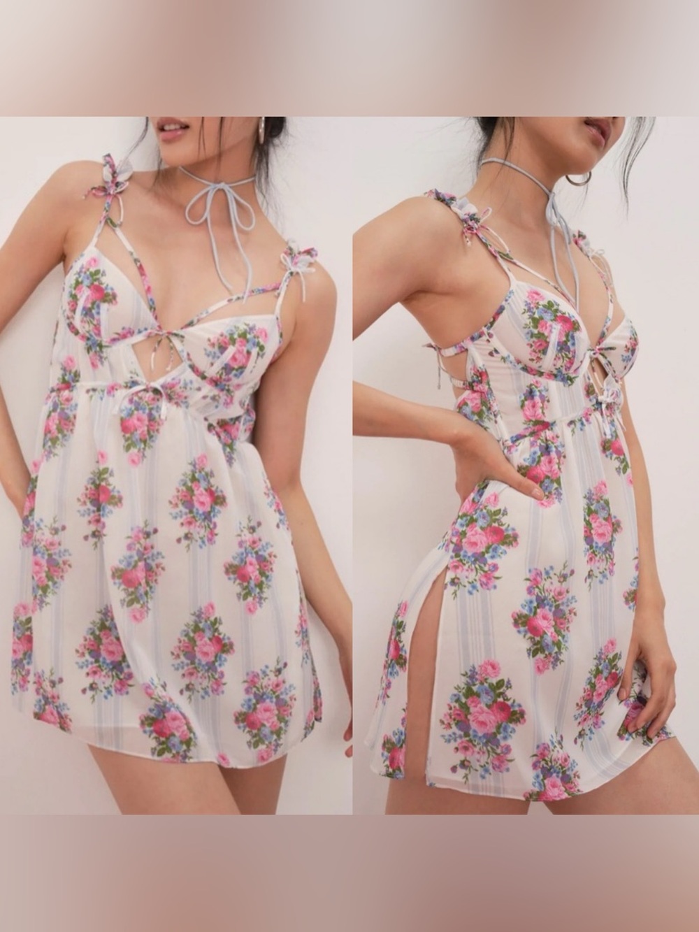 For Love & Lemons White Floral Lingerie Slip Mini Dress